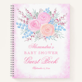 Babydusche Wasserfarbe Bouquet Pink Gästebuch Notizbuch