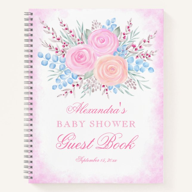 Babydusche Wasserfarbe Bouquet Pink Gästebuch Notizbuch (Vorderseite)