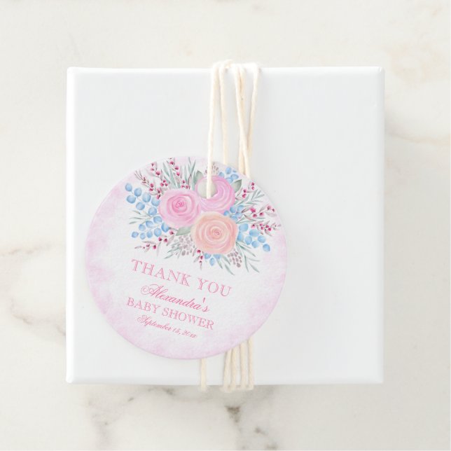 Babydusche Wasserfarbe Bouquet Pink Roses Geschenkanhänger (Beispiel)