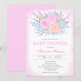 Babydusche Wasserfarbe Bouquet Pink Roses Girl Einladung