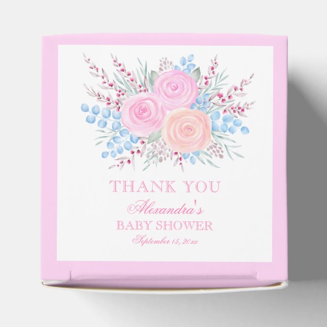 Babydusche Wasserfarbe Bouquet Pink Roses Girl Geschenkschachtel (Oben)