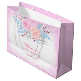 Babydusche Wasserfarbe Bouquet Pink Roses Girl Große Geschenktüte