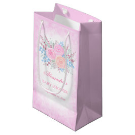 Babydusche Wasserfarbe Bouquet Pink Roses Girl Kleine Geschenktüte