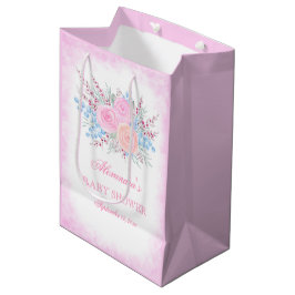 Babydusche Wasserfarbe Bouquet Pink Roses Girl Mittlere Geschenktüte