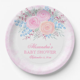 Babydusche Wasserfarbe Bouquet Pink Roses Girl Pappteller