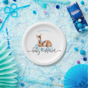 Babydusche Wasserfarbe Deer Blue Cloud Pappteller