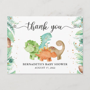 Babydusche Wasserfarbe Dinosaurier Danke Postcard Postkarte