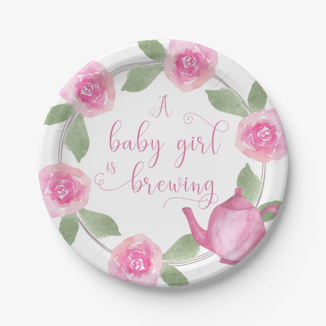 Babydusche Wasserfarbe Floral Baby Girl Braut Pappteller (Vorderseite)