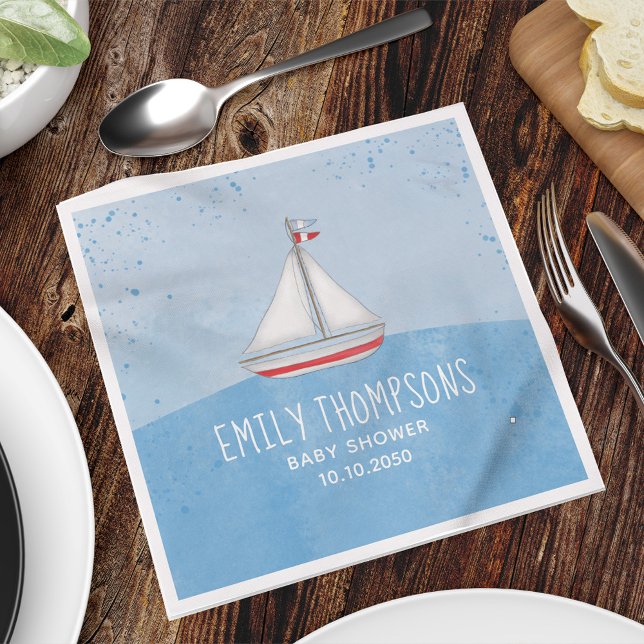 Babydusche Wasserfarbe Niedlich Whimsical Sailboat Serviette (Von Creator hochgeladen)