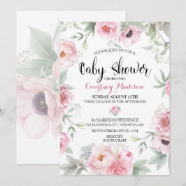 Babydusche Wasserfarbe Rosa Blume Einladung