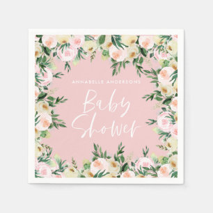Babydusche Wasserfarbe Rosa Blumengrün Girl Serviette
