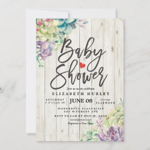 Babydusche Wasserfarbe Sukkulente Pflanze Weißholz Einladung