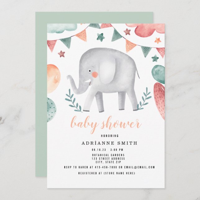 Babydusche Wasserfarbe Tier Save The Date (Vorne/Hinten)
