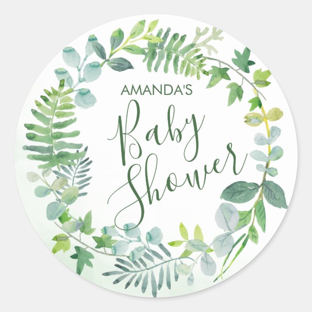 Babydusche Wasserfarbenwelt Wreath Runder Aufkleber (Vorderseite)