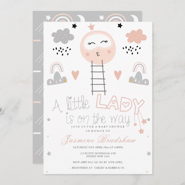 Babydusche Weg zum Mond Einladung (Vorne/Hinten)