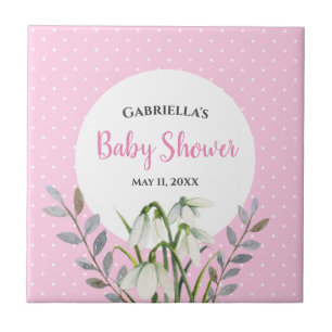Babydusche weißer Schnee fällt rosa Polka Dots Fliese