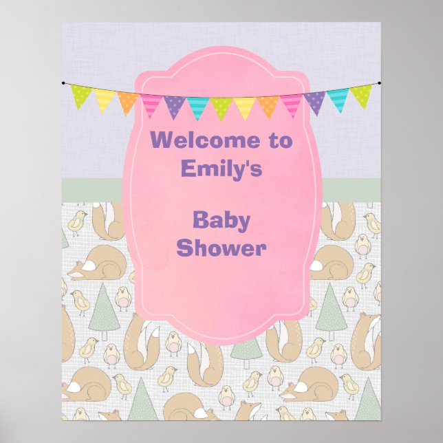 Babydusche Willkommen bei Woodland Creatures Poster (Vorne)