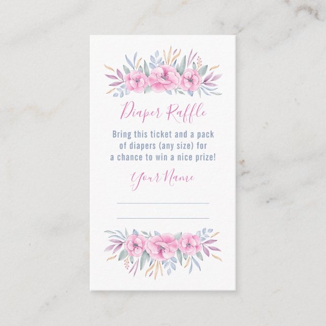 Babydusche Windeln Raffelrosa Blume Wasserfarbe Begleitkarte (Vorderseite)