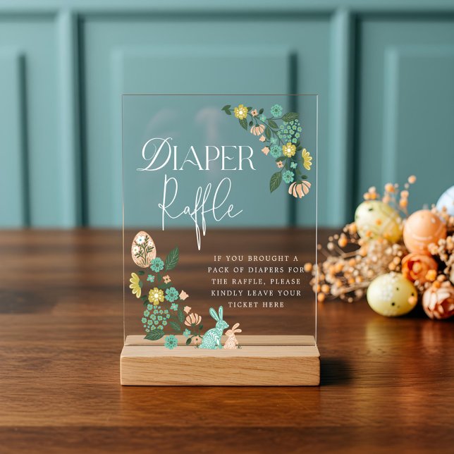 Babydusche Windelwanne Frühjahrs-Blumenstrudel Acrylschild (Baby Shower Diaper Raffle Spring Floral Easter Acrylic Sign)