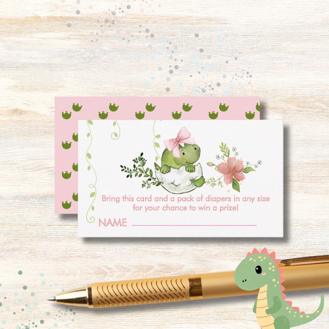 Babydusche-Windelwaschkarte für Mädchen Begleitkarte (Roar-some Baby Shower Diaper Raffle Card for Girls)