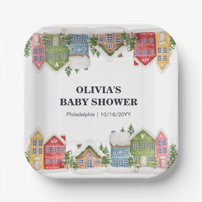 Babydusche Winterschneedorf Pappteller (Vorderseite)