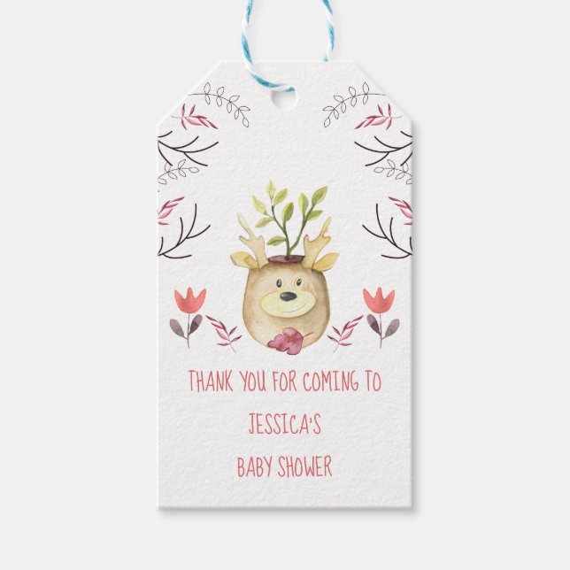 Babydusche Woodland Hirsche Pflanze Pot Vielen Dan Geschenkanhänger (Vorderseite)