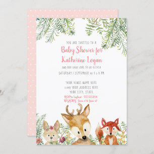Babydusche Woodland Tiere Boho Deer Fox Bunny Einladung