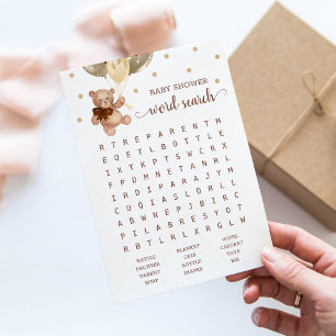 Babydusche Word Search Game Teddy Bear Brown Card Einladung