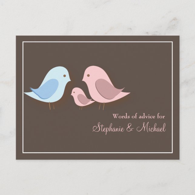Babydusche Worte der Advice Card Lovebird Familie Hinweiskarte (Vorderseite)