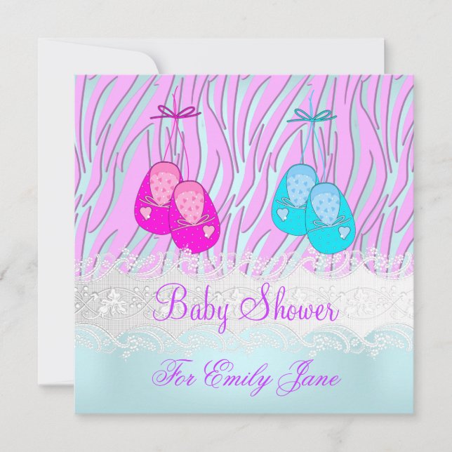 Babydusche Zebra Pink Blue Baby Girl or Boy Einladung (Vorderseite)