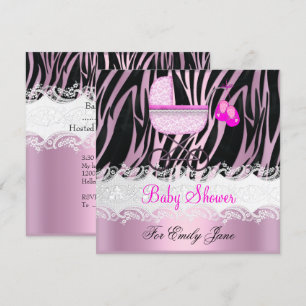 Babydusche Zebra Pink White Baby Girl Einladung