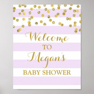 Babydusche Zeichen Lila Streifen Gold Confetti Poster