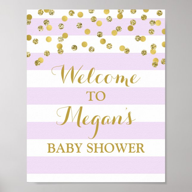 Babydusche Zeichen Lila Streifen Gold Confetti Poster (Vorne)