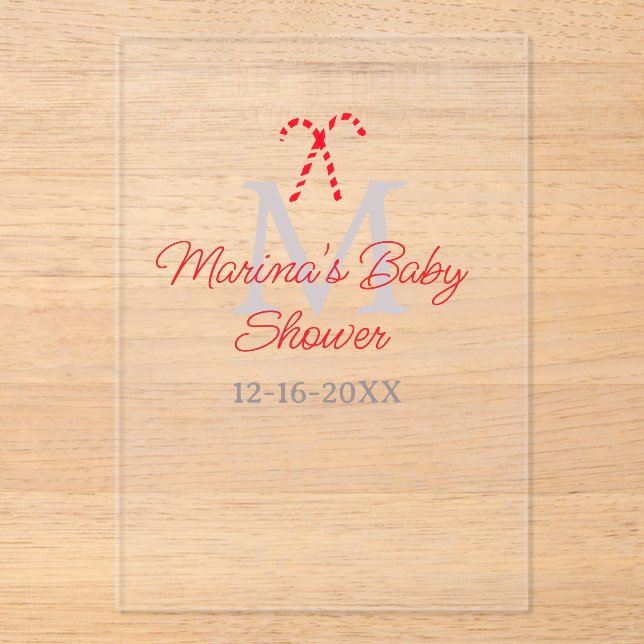 Babydusche Zuckerrohr Weihnachtsfeiermonographie Acryleinladungen (Vorderseite)