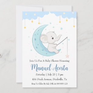 Babyduscheinladungen mit blauen Elefanten Einladung