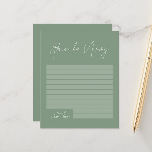 Babyduschempfehlung für Mami, modernes Salbeigrün (Vorderseite/Rückseite Beispiel)