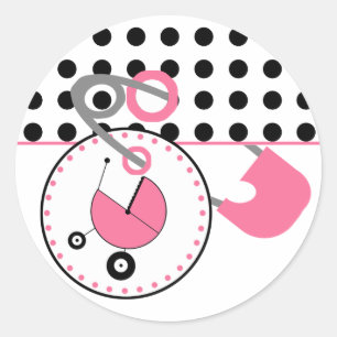 Babyduschenaufkleber - Polka Dot & Pink Diaper But Runder Aufkleber
