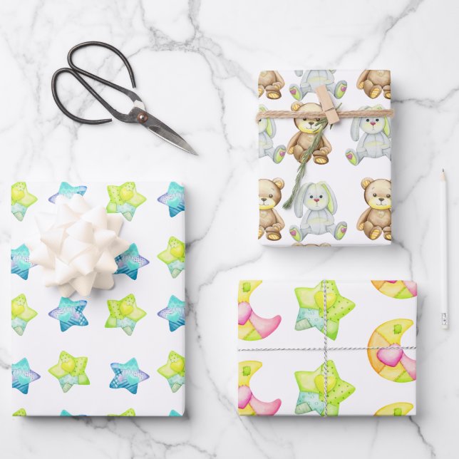 Babyduschenwrapping-Papier - Flachblatt-Set 3 Geschenkpapier Set (Vorderseite)