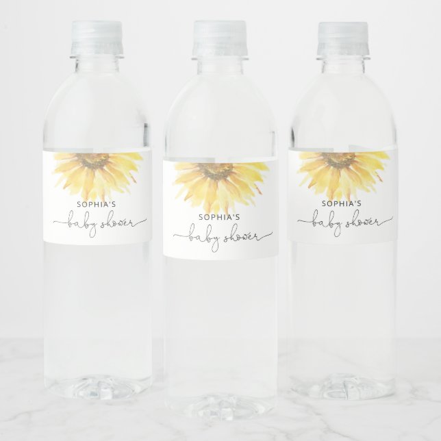 Babyduschflasche mit Sonnenblumen Wasserflaschenetikett (Flaschen)