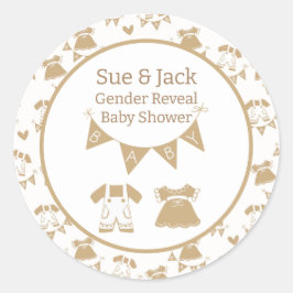 Babyduschgeschlecht, neutral braun und weiß runder aufkleber