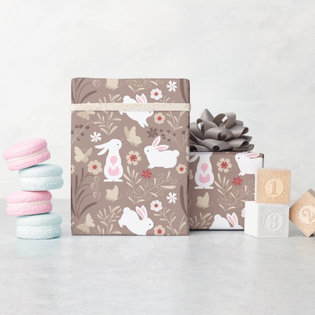 Babyduschkaninchen in Braun Geschenkpapier (Babyparty)