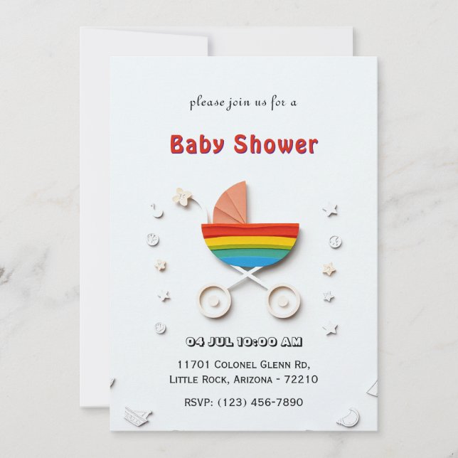 Babyduschkarte mit Regenbogenwalze Einladung (Vorderseite)