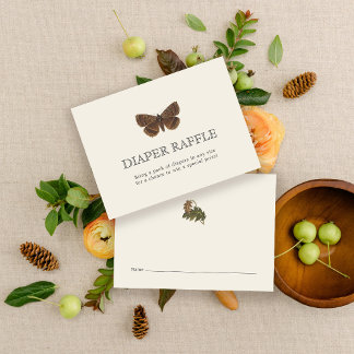 Babyduschkarte mit Vintager Mottendusche aus Holz Begleitkarte