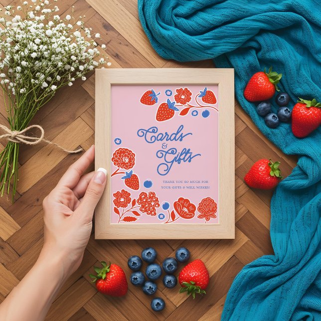 Babyduschkarten & Geschenke Beeren & Blume Poster (Baby Shower Cards & Gifts Berries & Flowers Poster)