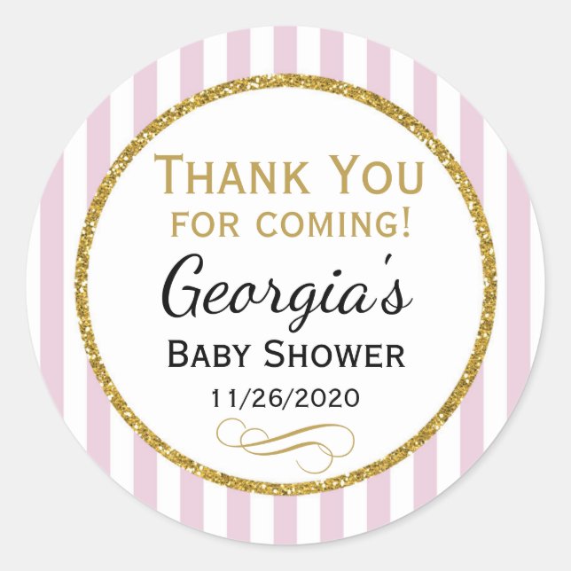 Babyduschkleber Pink Gefältmarke Danke Mädchen Runder Aufkleber (Vorderseite)