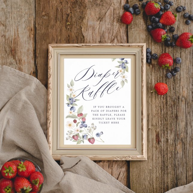 Babyduschmaschine Windelwindeln Wilde Berries & Bl Poster (Baby Shower Diaper Raffle Wild Berries & Flowers Poster)