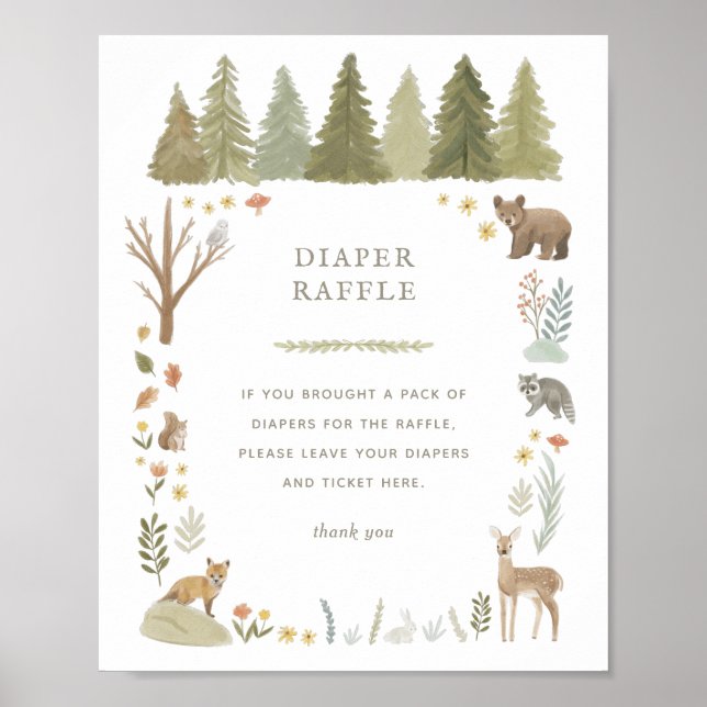 Babyduschmaschine Woodland Windeln Raffelzeichen Poster (Vorne)