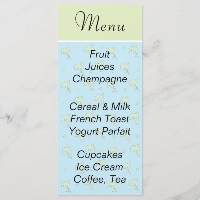 Babyduschmenü "Blue Delphins" Menükarte (Vorderseite)