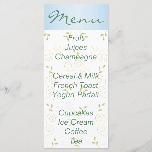 Babyduschmenü "Gold Blue Birds" Menükarte (Vorderseite)