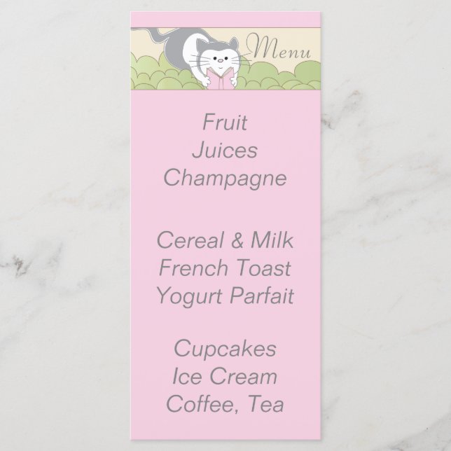 Babyduschmenü "Pink Cat Library" Menükarte (Vorderseite)